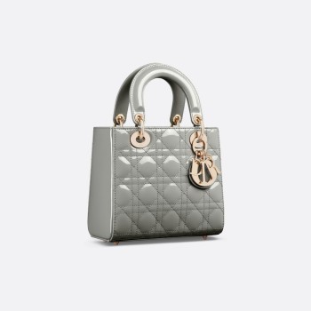 Dior Small Lady Dior Bag HandBags- patent leather Turtledove Grey