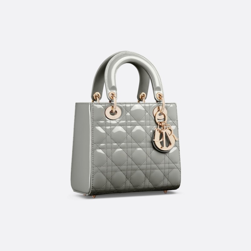Dior Small Lady Dior Bag HandBags- patent leather Turtledove Grey