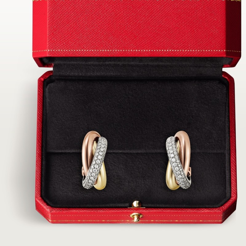 Cartier Trinity earrings, classic model, half-paved Cartier Trinity earrings, classic model, half-paved