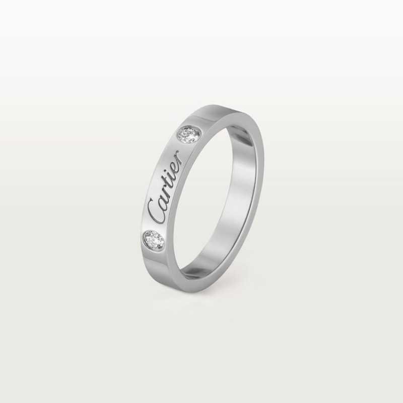 C de Cartier wedding band, 3 mm width, 2 diamonds