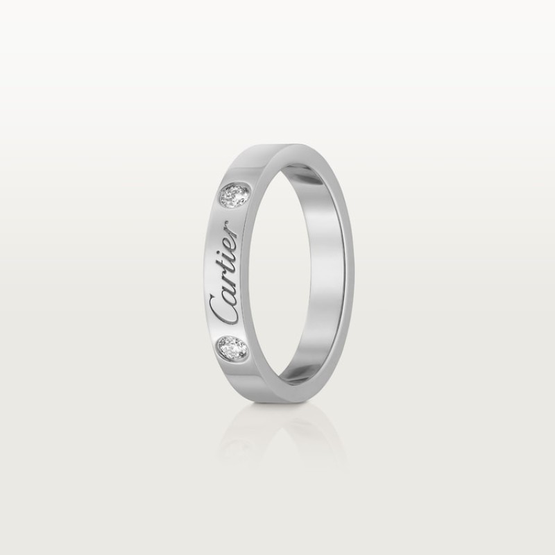 C de Cartier wedding band, 3 mm width, 2 diamonds