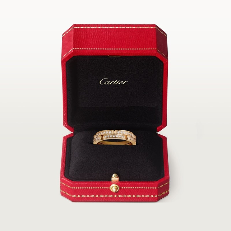 Maillon Panthère wedding band, double row, half-paved