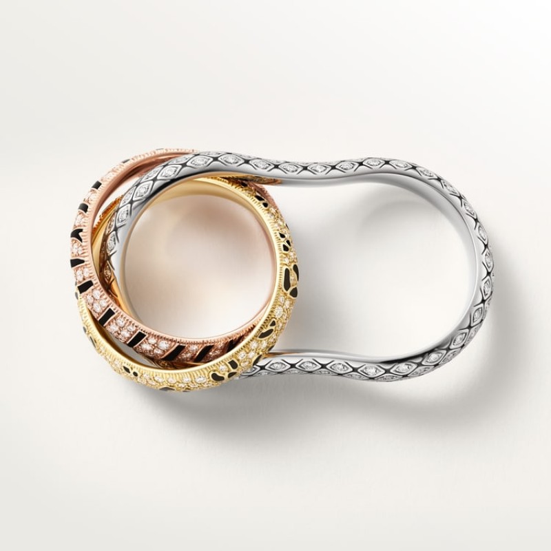 Cartier Trinity two-finger ring, lacquer, paved Cartier Trinity two-finger ring, lacquer, paved