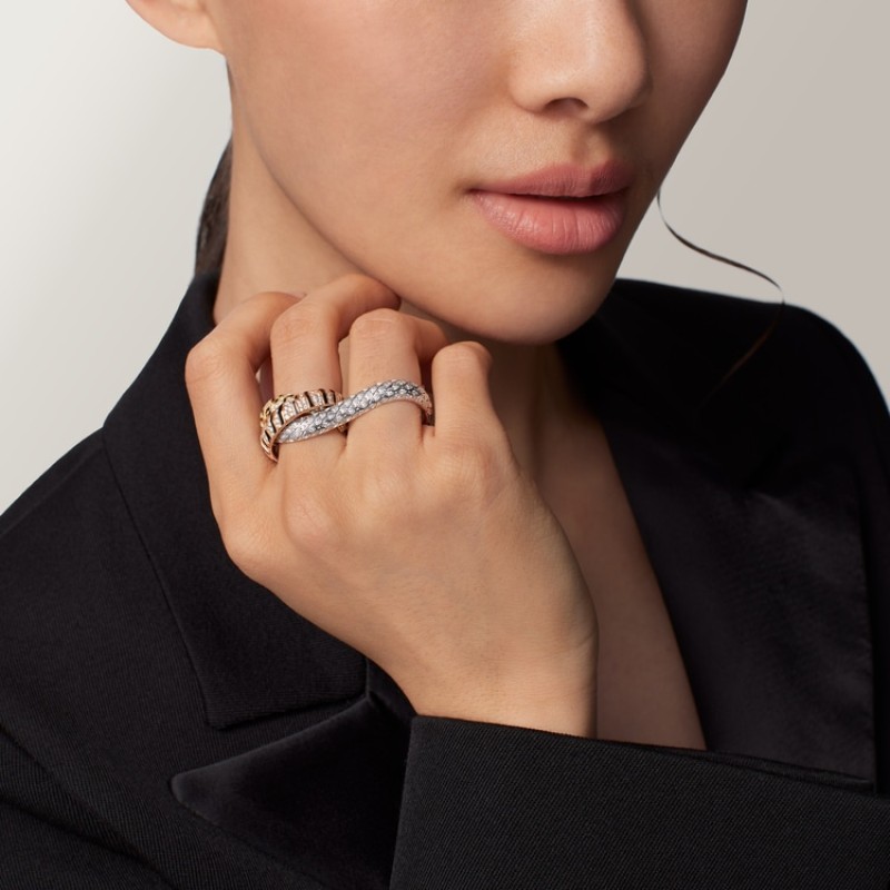 Cartier Trinity two-finger ring, lacquer, paved Cartier Trinity two-finger ring, lacquer, paved
