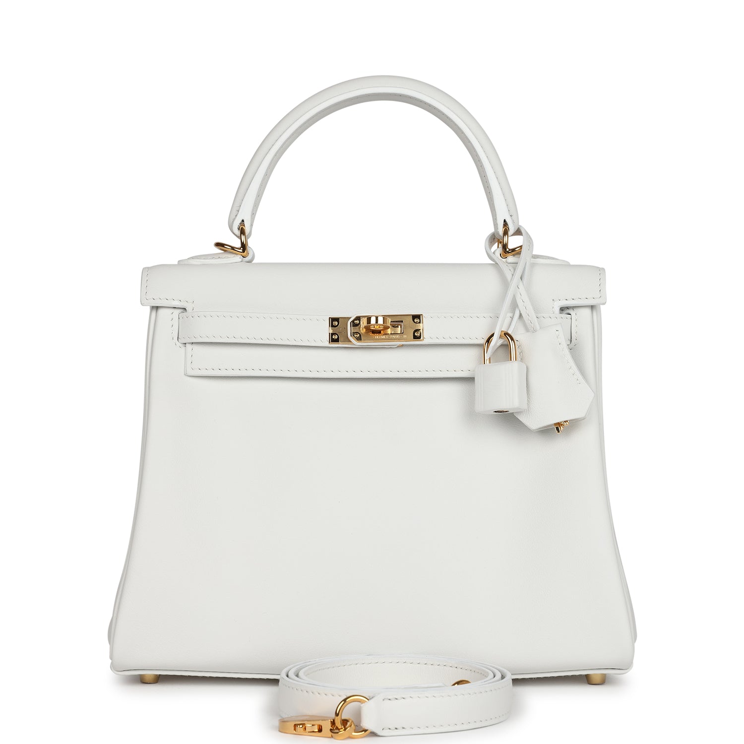 Hermès Kelly Retourne 25 New White Swift Gold Hardware