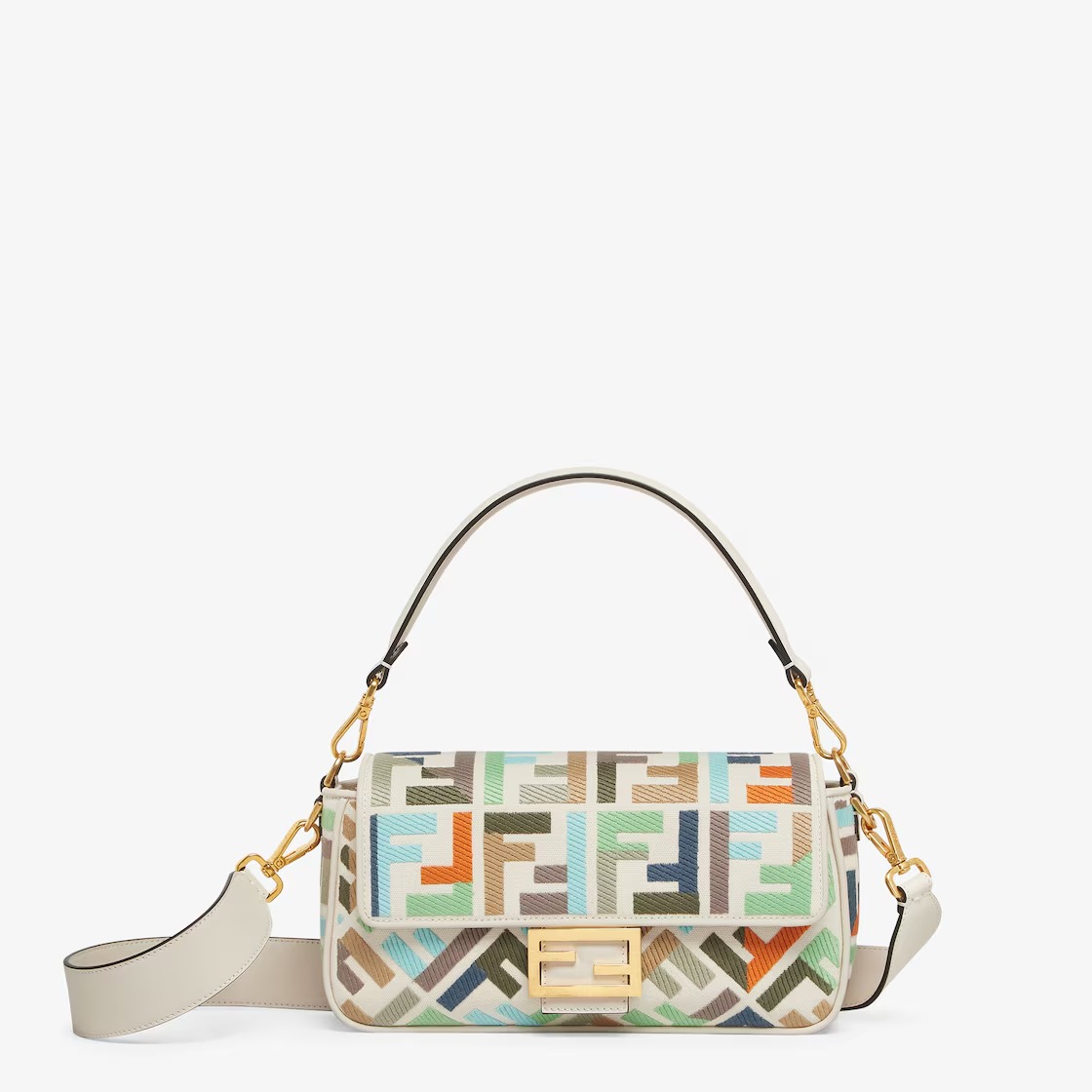 Baguette Canvas Bag With Multicolor FF Embroidery