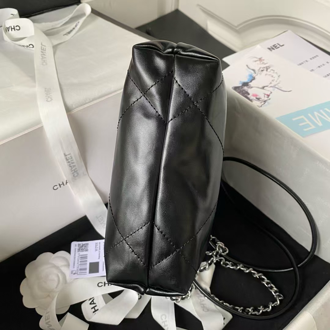 Chanel 22 AS3980 Mini Tote Bag Shiny Calfskin & Silver Metal Black Chanel 22 AS3980 Mini Tote Bag Shiny Calfskin & Silver Metal Black