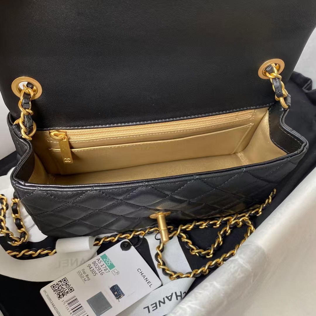 Chanel 23K AS1787 Mini Pearl Embossed Rectangular Flap Bag Lambskin Brushed Metal Hardware Black Chanel 23K AS1787 Mini Pearl Embossed Rectangular Flap Bag Lambskin Brushed Metal Hardware Black