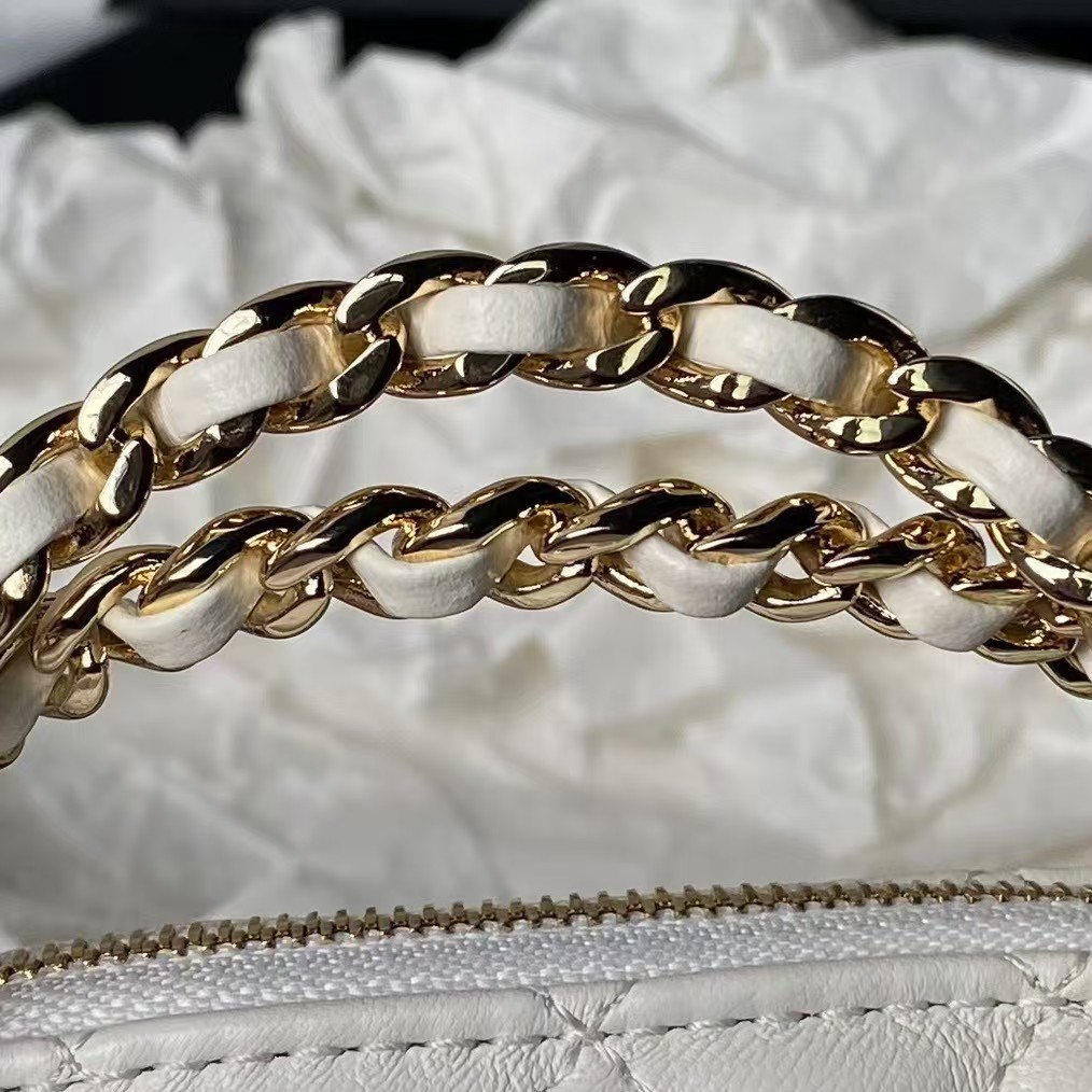 Chanel 24B AP3354 Calfskin Chain Clutch White