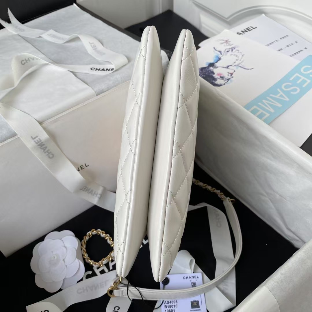 Chanel 24C AS4596 Vintage Logo Quilted Lambskin Shoulder Bag White Chanel 24C AS4596 Vintage Logo Quilted Lambskin Shoulder Bag White